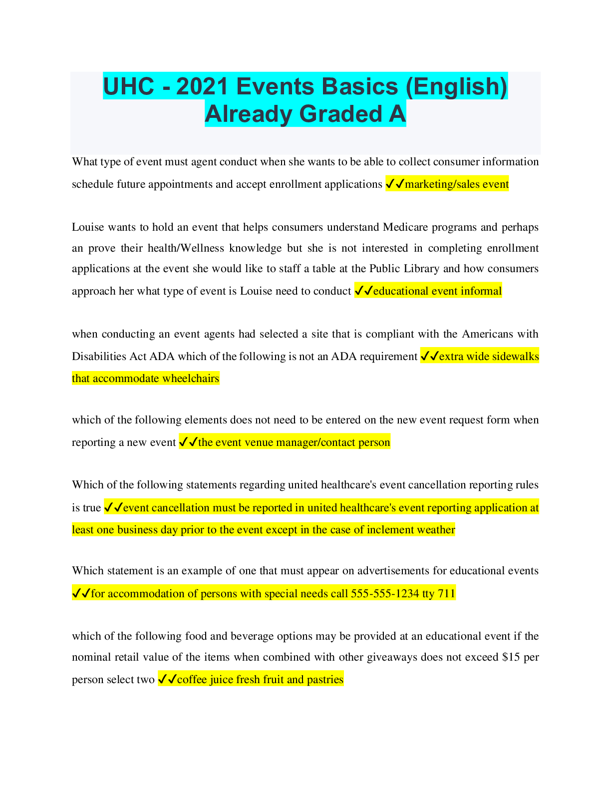 Preview image for UHC - 2021 Events Basics (English) Already Graded A